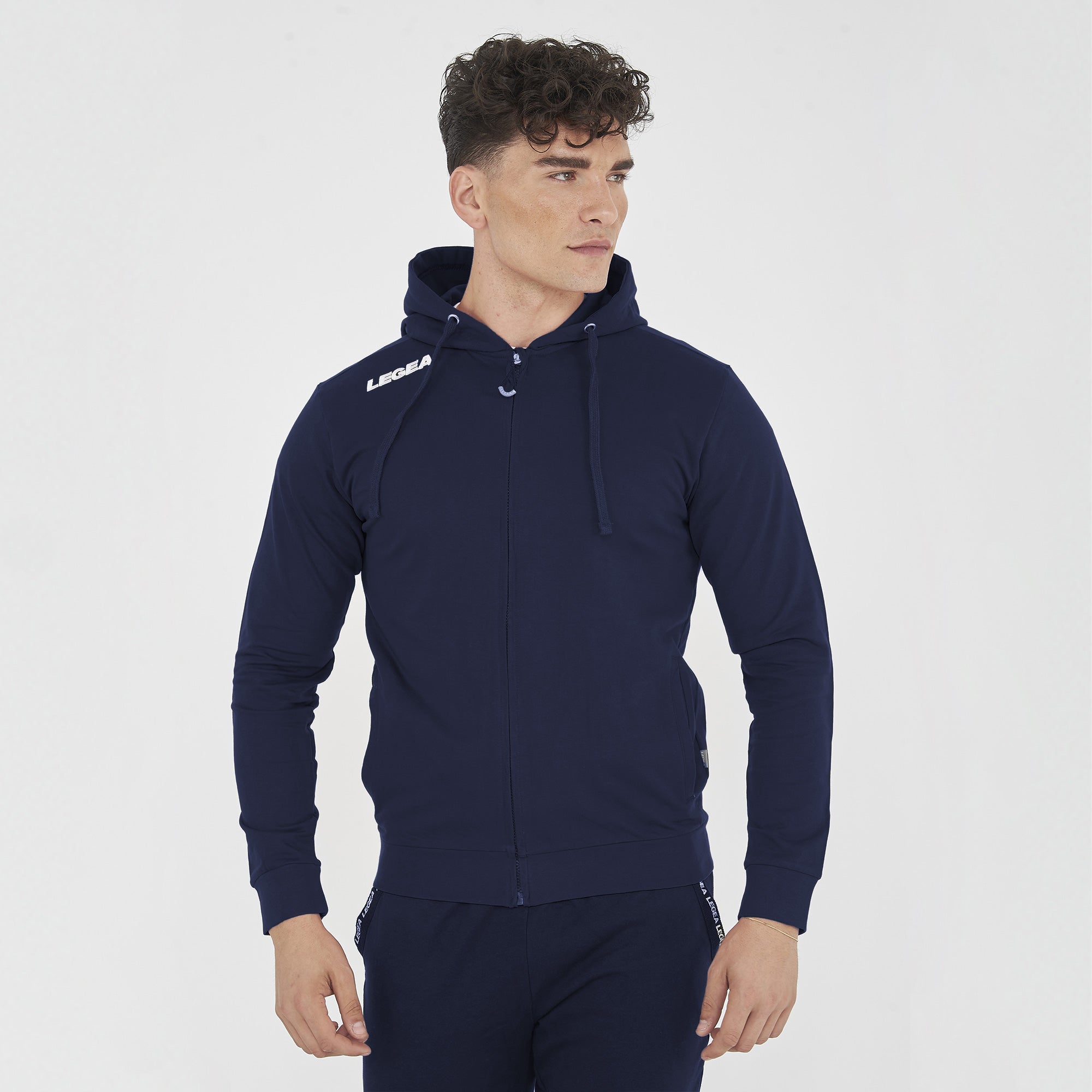 Fleece med dragkedja och huva i french terry Farel