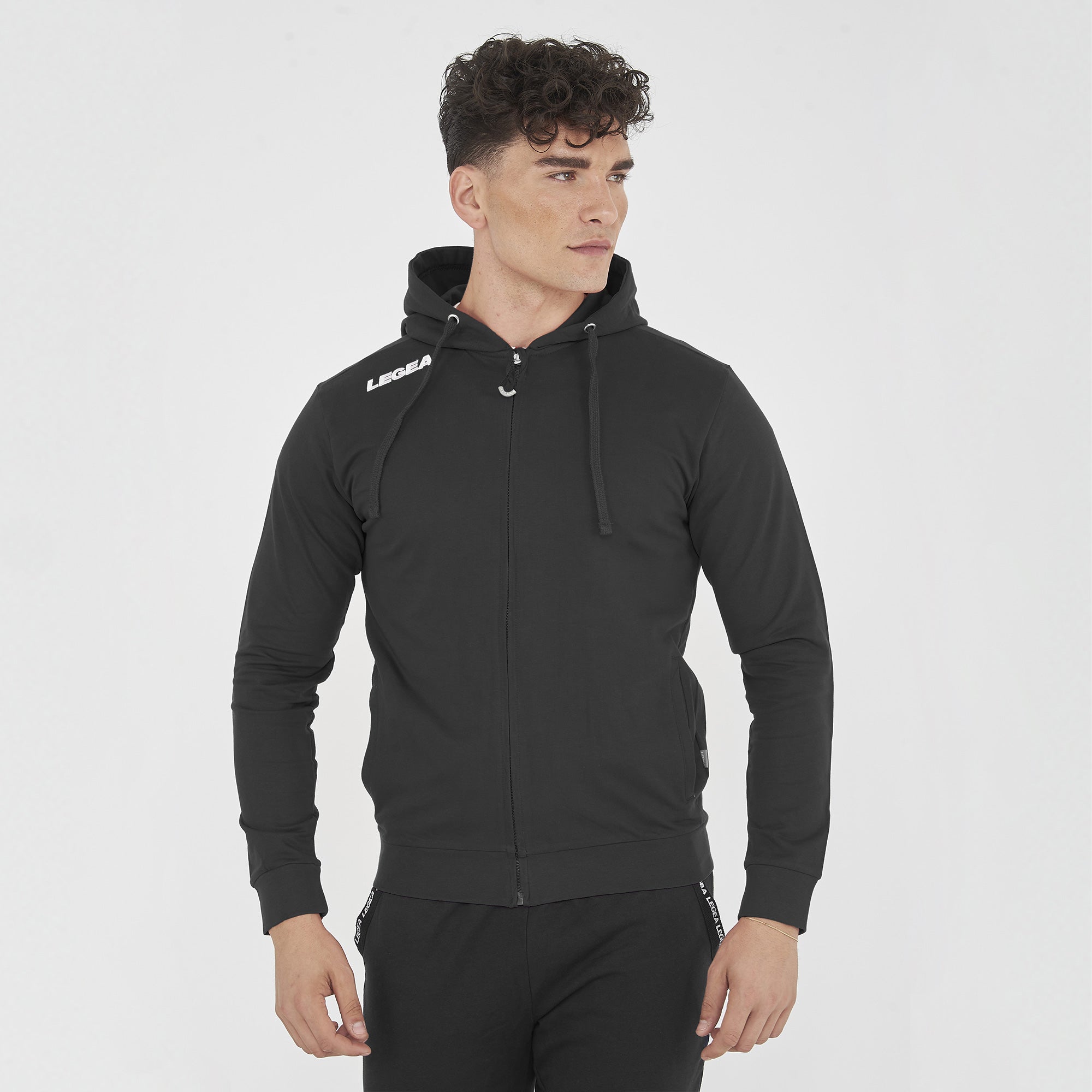 Fleece med dragkedja och huva i french terry Farel