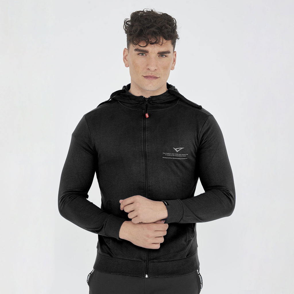 Felpa leggera in cotone con zip e cappuccio Raya